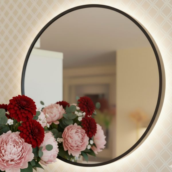 Okrągłe LED Lustro czarna Rama Aluminiowa na wymiar Mirage