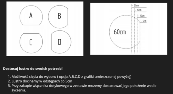 Lustro półokrągłe ścięty bok klasyczne - Mirage