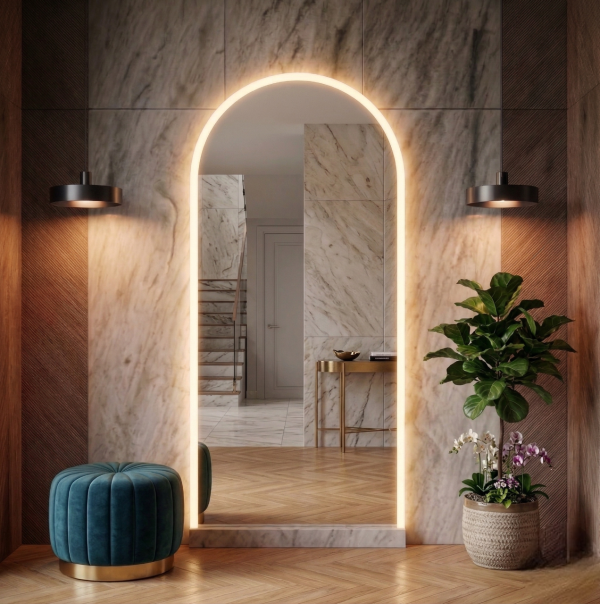 Półowalne lustro LED na wymiar Atena