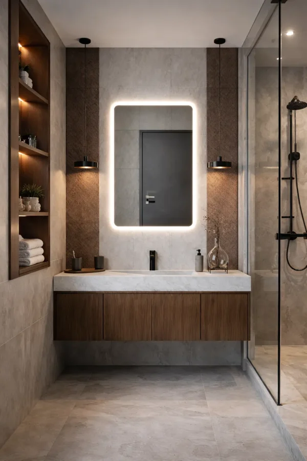 Prostokątne lustro LED z zaokrąglonymi rogami na wymiar Aurelia