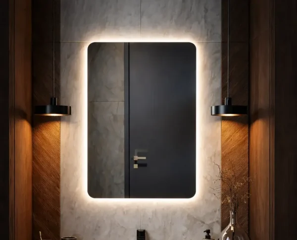 lustro led prostokątne z zaokrąglonymi rogami